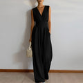 cross-border european and american women's clothing: new summer fashion, elegant commute style, solid color, cinched waist, wide leg jumpsuit