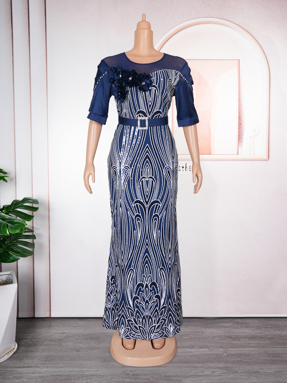 e-commerce european and american sequined slim-fit mermaid evening gown maxi dress african women's clothing  plus size dress