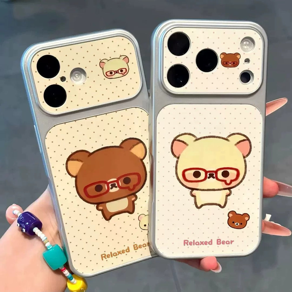 Couple glasses bear suitable for apple 18promax mobile phone case polka dot english label iphone17 soft case 16