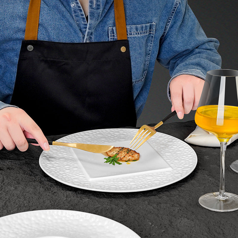 Modern minimalist white ceramic plate - embossed creative design for restaurant, hotel, and home use - premium, unique serving dish