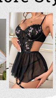 Exportsexycut out transparent temptation pajamas mesh see-through tutu skirt suspender nightgown home clothes suit
