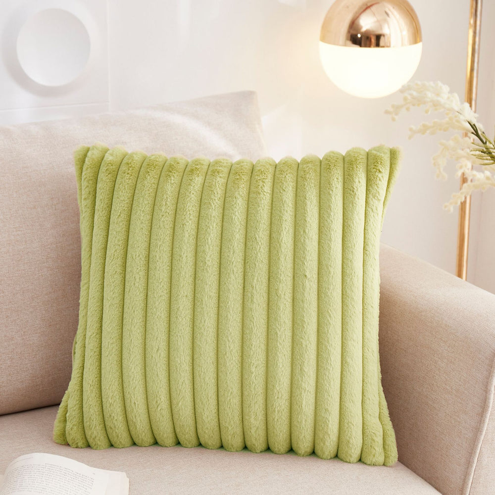 Simple solid color rabbit fur plush cushion pillow cover wide stripe bedroom living room sofa bed headrest pillow cross-border