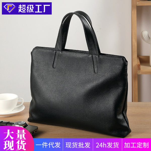 Leather men's bag casual horizontal men's handbag first layer cowhide business computer bag large capacity men's briefcase