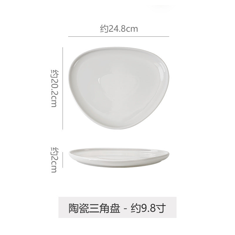 Creative minimalist ceramic steak plate - restaurant, hotel, and home use - triangular deep dish for fruit, salad, and baking