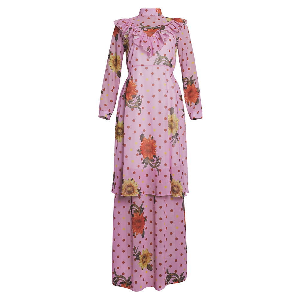 New arrival:  &  stand collar long sleeve printed african plus size women's two-piece dress set