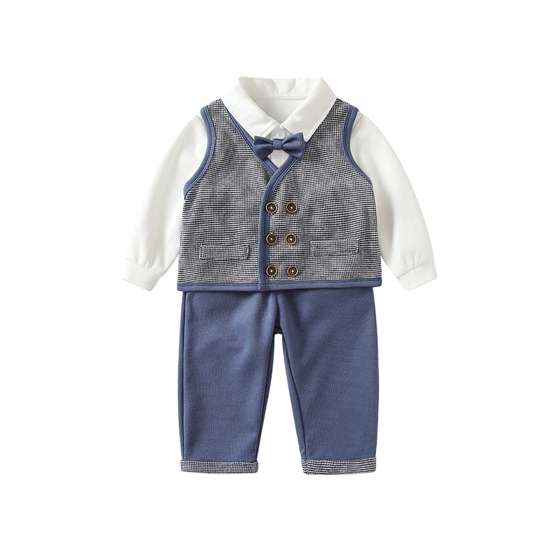 Boys' spring/autumn  new british style vest, children's clothing, gentleman's preppy three-piece set for boys