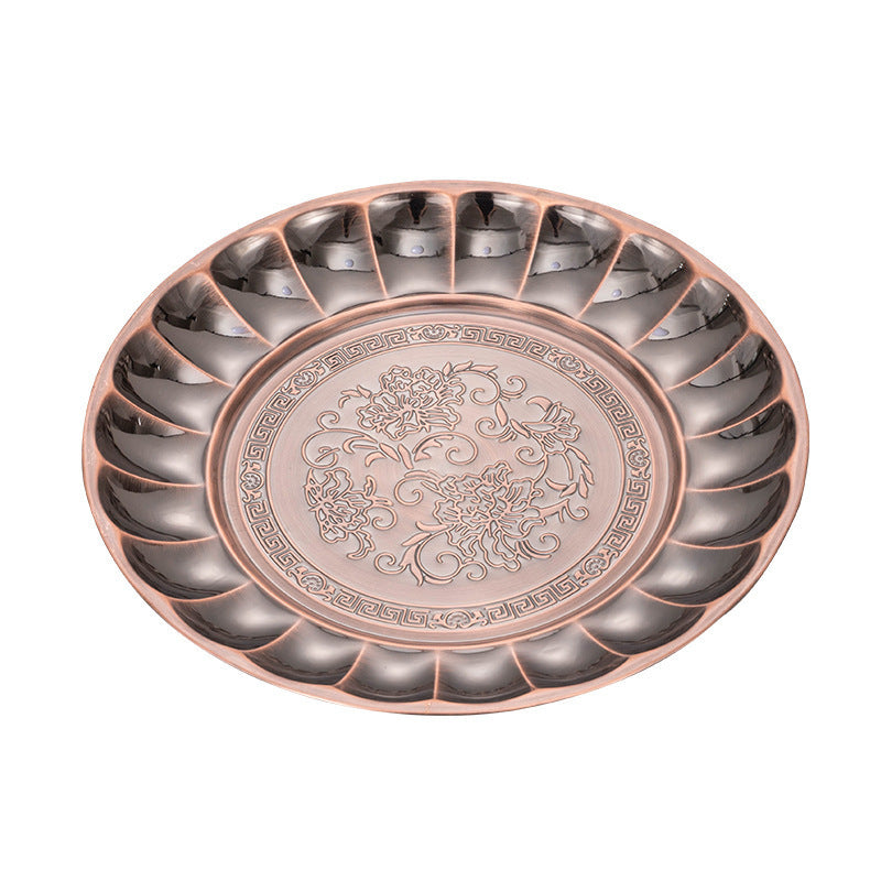 foreign trade stainless steel lily plate retro light luxury large tray household dinner plate food preparation plate fruit plate wholesale