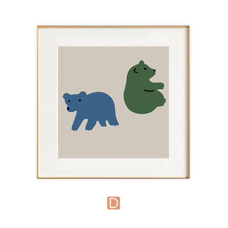 Nordic children's room bedroom bedside living room decorative painting cartoon animal green rabbit hanging painting cardboard photo frame painting