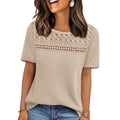 european and american  cross-border women's summer new arrival: mesh hollow-out breathable versatile round neck short sleeve t-shirt top