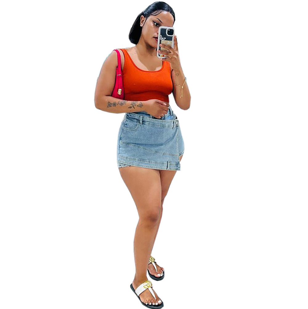 European and american style sexy midi skirt -  cross-border women's fashion, unique plus size asymmetrical denim skirt