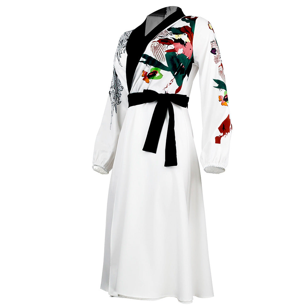 new summer collection: european and american style plus size women's printed white dress - perfect for cross-border e-commerce on  and the african market