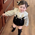 Autumn overalls set baby clothes korean style floral ruffle top romper two-piece outfit