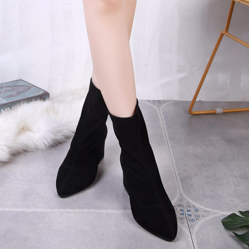 foreign trade 2025 new boots socks boots short boots women's shoes thick heel pointed high heels elastic boots