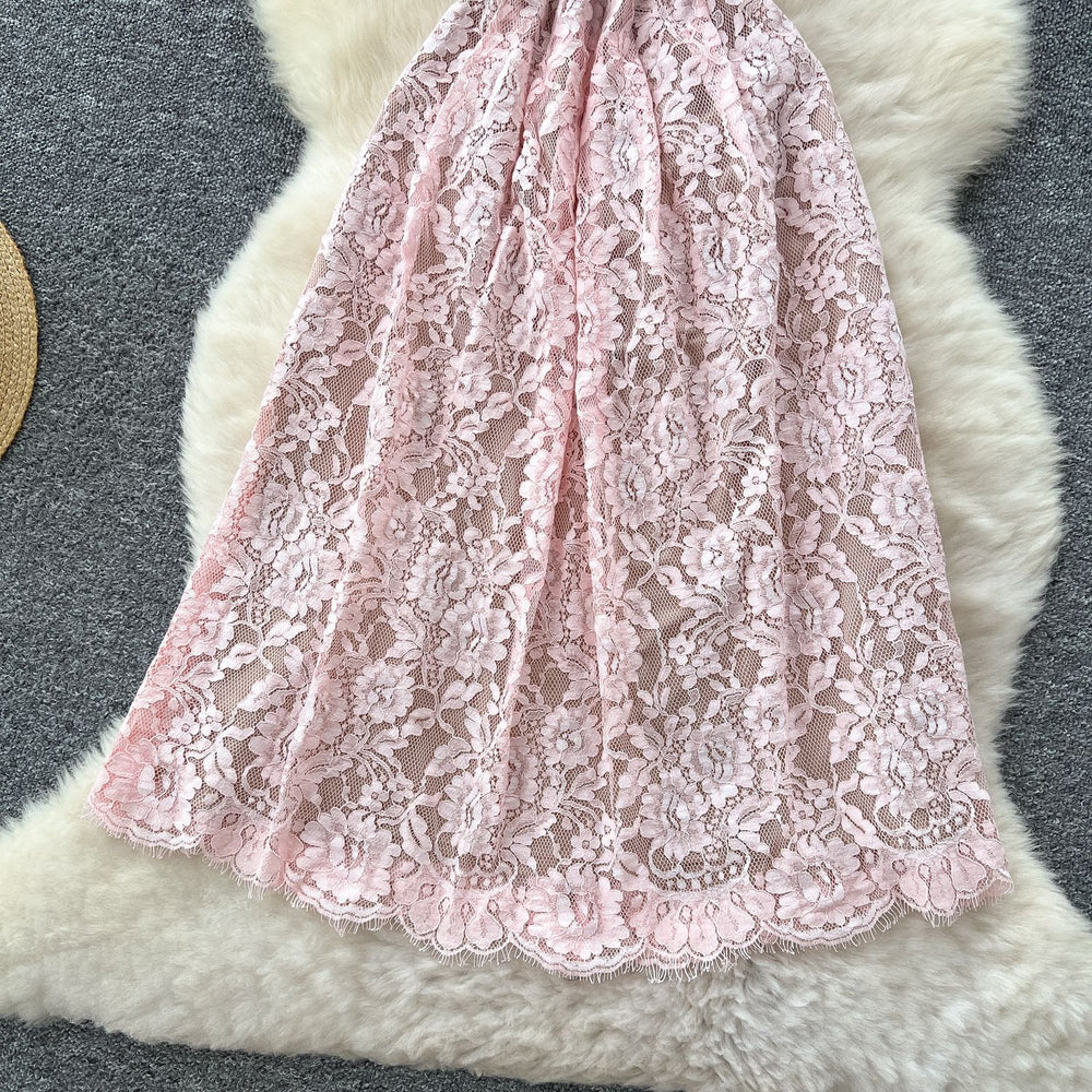 French chic beaded crew neck short sleeve lace dress - women's summer slim fit flattering little black dress style evening gown