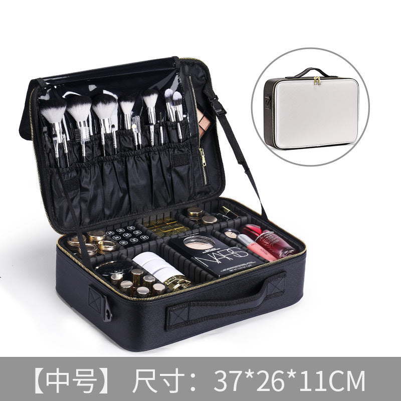 Professional multifunctional baffle PU cosmetic bag, cosmetic storage, double-layer heel makeup, nail embroidery, portable cosmetic case