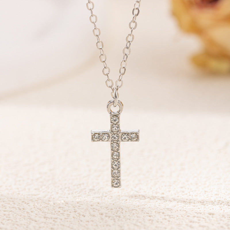 Wholesale alloy diamond-studded cross pendant necklace - european & american cross-border jewelry - women's versatile geometric necklace - animal snake pendant