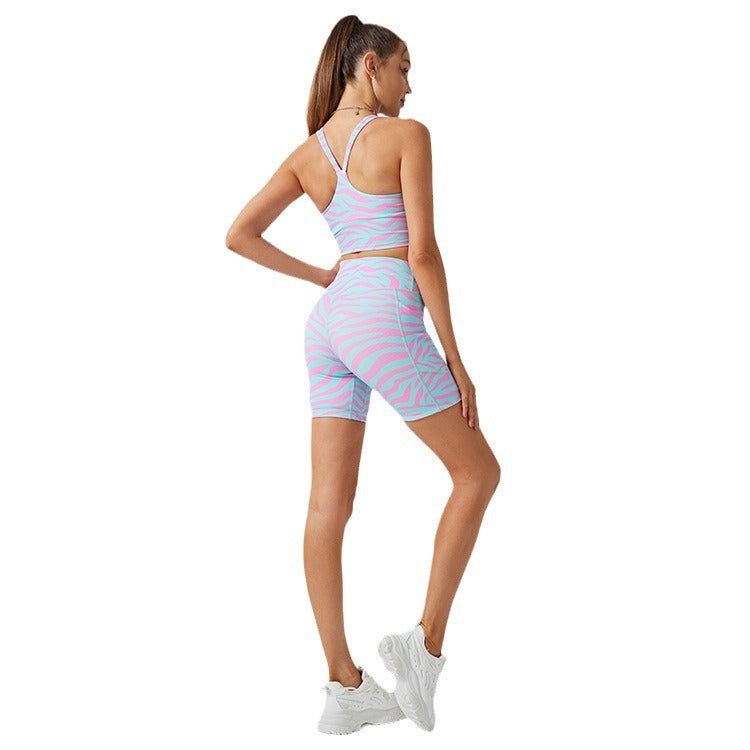 Printing tight high waist yoga suit running outdoor beautiful back fitness shorts tight no embarrassing line sports suit