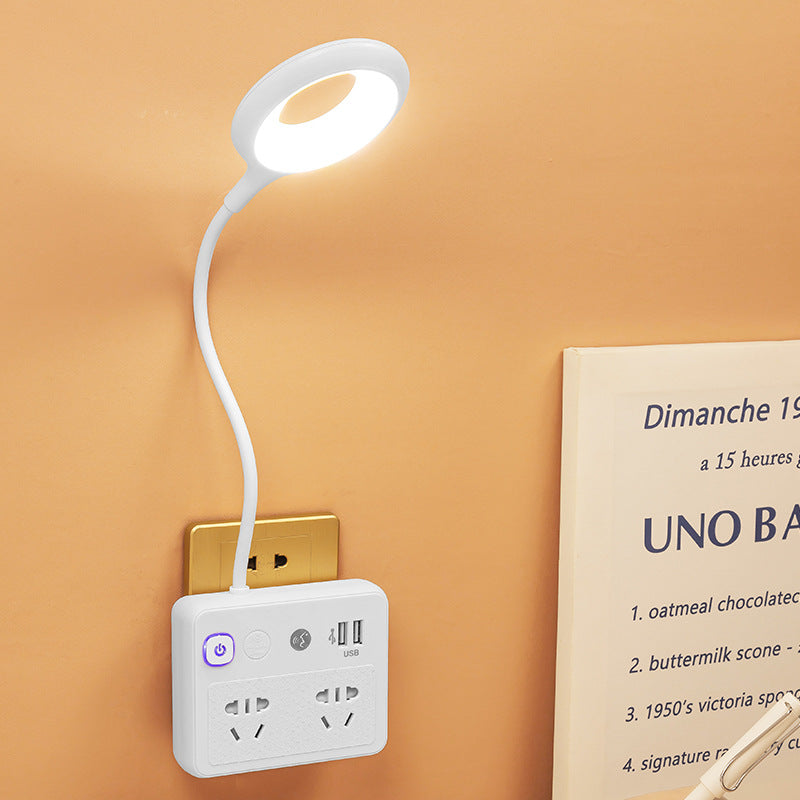 Smart voice-controlled led night light - bedside lamp with eye protection, multi-function socket, usb charging, and converter
