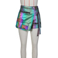 Amazon's new european and american women's summerfashion high-elastic asymmetrical multi-flap pocket pants workwear a-line shorts