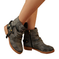 exportplus size women's cross-border high-heeled round toe belt buckle side zipper thick heel casual short boots plus size women's shoes