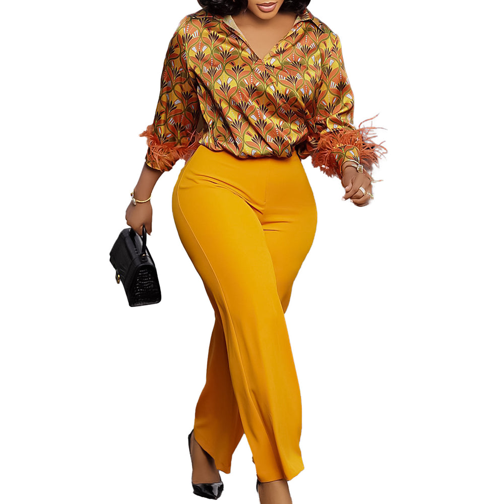 D541 european and american clothing independent station  printing long sleevesshirteleganteleganceloose pantsfashion african suit