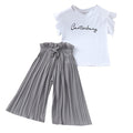 summer new arrivals: girls' letter print flutter sleeve top & wide-leg pants two-piece set (sizes 4-14y)