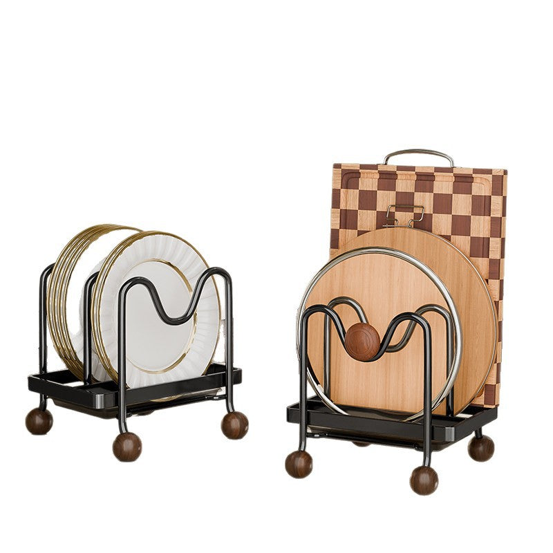 Medieval style countertop pot lid chopping board rack carbon steel kitchen cutting board rack pot spatula spoon vertical drain rack
