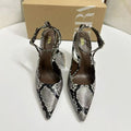 Za2025new arrival snake pattern color matching stiletto heel backless sandals fashion women's one-strap flatsoutwear women