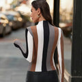 european and american new knitwear: semi-high neck pullover striped fashion top sweater