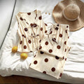 cross-border fashion summer casual vacation women's cute beige two-piece sleeveless polka dot tie-up top and pants set