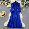 Classyelegancelacedressnew arrivalcut out crochet waist lantern sleeve long sleeves waist dress