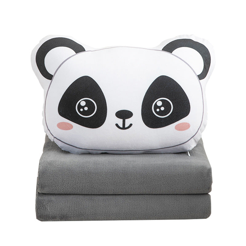 Cartoon plush pillow blanket 2-in-1: foldable throw pillow, quilt, car blanket, office flannel air conditioning blanket