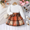autumn new arrivals: puff sleeve top + plaid midi skirt - european & american style, direct from the manufacturer for cross-border e-commerce, girls' fashion wholesale