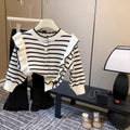 Girls' knitted cardigan - new autumn/winter collection: stylish and trendy top for girls, korean style striped sweater jacket for kids and babies