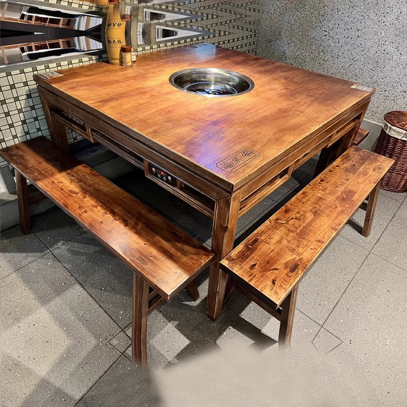 Customized hot pot barbecue table, smokeless purifier, induction cooker, integrated roasting and rinsing, skewers of fragrant barbecue shop, hot pot tables and chairs