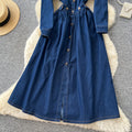 Commuting denim style lapel long sleevesdress women's summerk-style waist slimming look a-line skirt classyelegant skirt