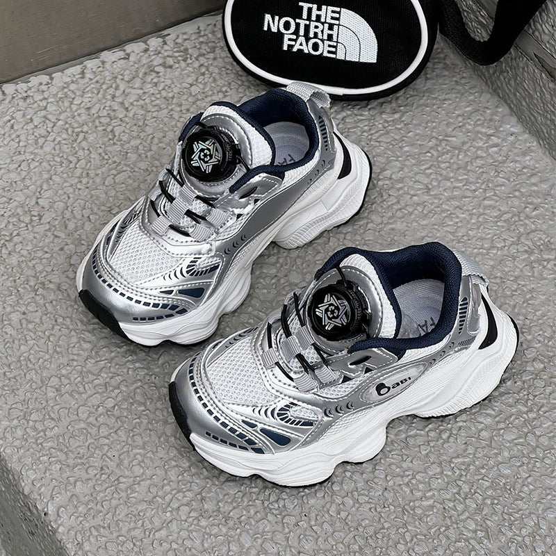 Girls' athletic sneakers with silver button detailing, new spring/summer  collection. breathable mesh upper, also available as chunky dad sneakers for boys and girls