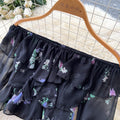 French holiday style one shoulder floral tops high waist skirt women's summertwo-piece set atmosphere elegantsuit