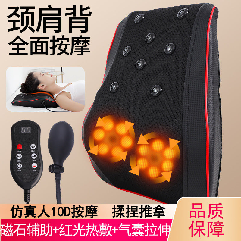 Lumbar massager backrest cushion electric heating pillow for back, cervical spine, neck, and shoulder massage - home use lumbar support