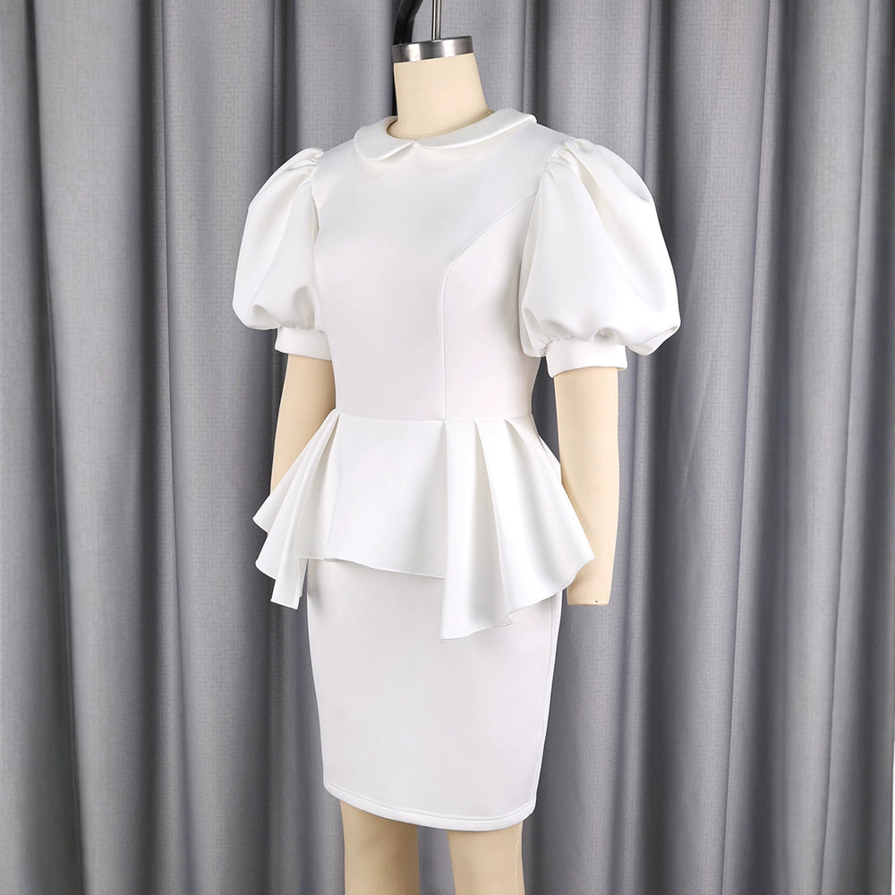 fashion elegant slim-fit dress - bubble sleeve ruffle hem work, party, and social gathering dress