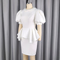fashion elegant slim-fit dress - bubble sleeve ruffle hem work, party, and social gathering dress