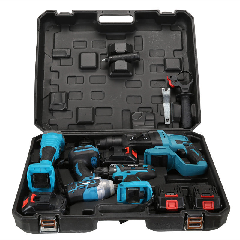 Brushless lithium power tool set, lithium battery impact drill angle grinder, electric drill wrench four-piece set, 2 batteries universal