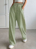 2025 european and american cross-border amazon new striped wide-leg pants drawstring pocket casual trousers straight-leg women's pants