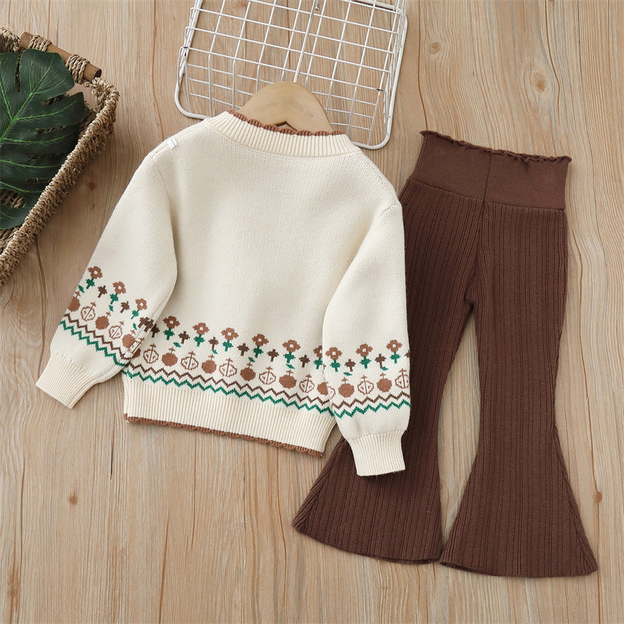 Girls' knitted sweater two-piece set -  autumn/winter new collection - cute pants set for baby girls