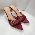 Pointed toe stiletto lace-up heeled mules - slimming, versatile, and stylish women's sandals for everyday wear