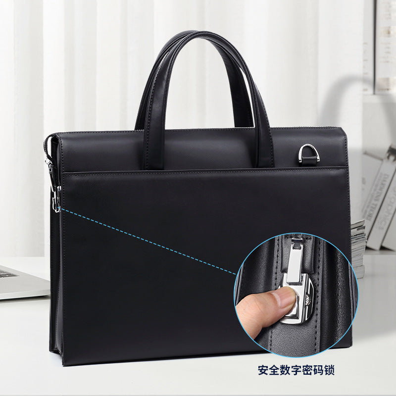 New handbag men's leather anti-theft combination lock men's computer briefcase multi-functional cowhide business men's bag