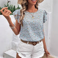 european and american women's clothing  summer round neck chiffon blouse - women's fashion trendy floral short sleeve top