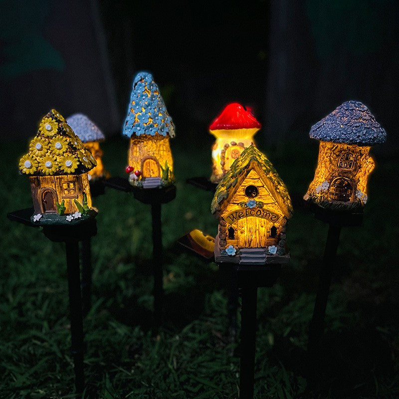 Solar New Cartoon Animation Resin Creative Mushroom House Outdoor Waterproof Floor Plug-in Light Garden Landscape Light