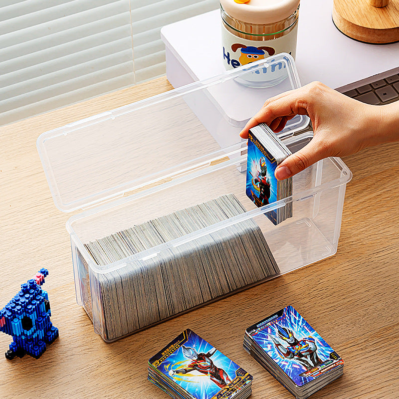 Desktop flip card box Transparent covered rectangular card storage box Long strip transparent game card box with lid