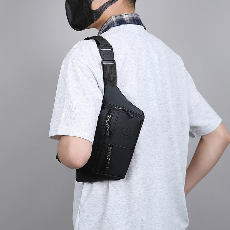 Solid color simple and lightweight men's breast bag multi-layer portable cash register fanny pack PU leather film casual going out shoulder messenger bag